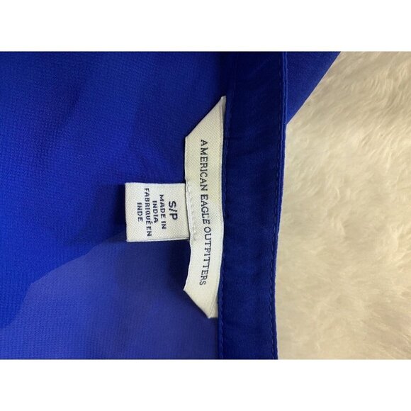 American Eagle Womens Small Tie Front Blouse Blue Popover Style Sleeveless - Picture 7 of 8